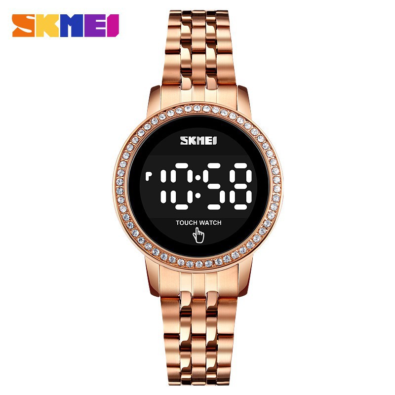 SKMEI 1669 Women Digital Watch Diamond Style Stainless Steel LED Light Casual Fashion Date Time Display