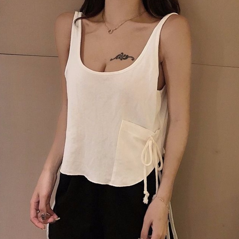 Áo Yếm Trơn 175245 Áo Thun Sát Nách Cổ Chữ U Lớn Có Dây Rút Dễ Phối Đồ