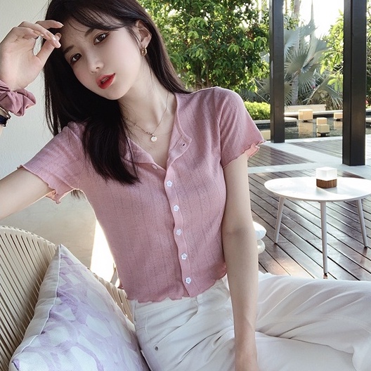 【ZHELIHANGFEI】 / Áo Cardigan Dệt Kim Lụa Lạnh Tay Ngắn Nhẹ Nhàng Phong Cách Pháp Thời Trang Mùa Hè Cho Nữ