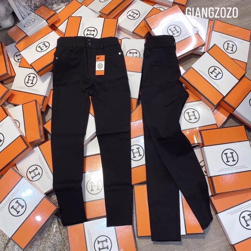 Legging 2 Khuy lưng cao kèm hộp màu cam.