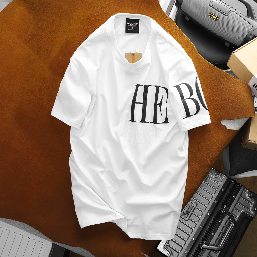Áo thun nam cổ tròn in chữ denim HEBOZ 3M, chất vải cotton 4 chiều cao cấp - 00001200