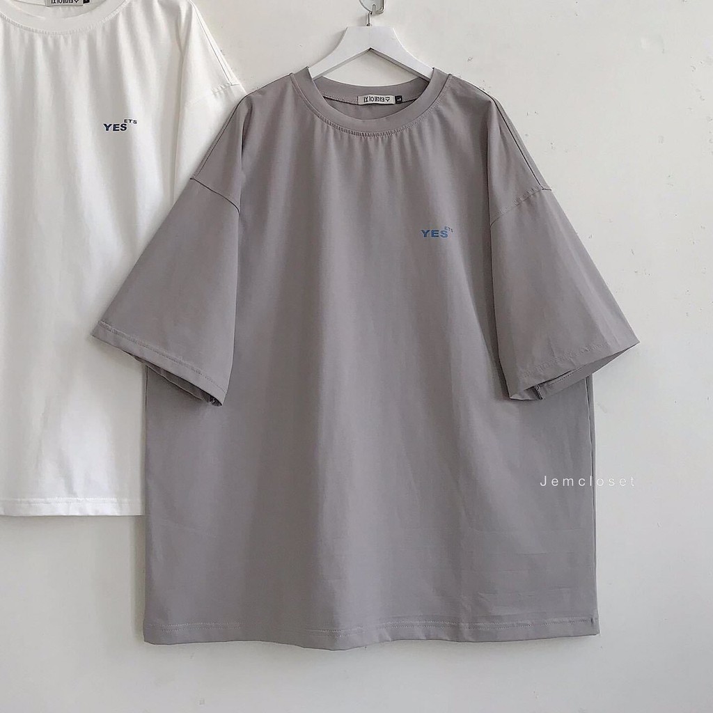 Áo thun unisex nam nữ tay lỡ YES ETS basic đơn giản siêu đẹp cực dễ phối đồ dáng rộng oversize ba màu siêu độc