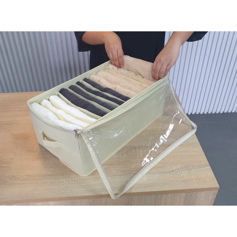 Hộp Vải Đựng Đồ Có Nắp Mặt Kính Chống Bụi Bẩn. Hộp Để Quần Áo, Khăn Tắm Chia Nhiều Ngăn Tiện Ích HD STORE