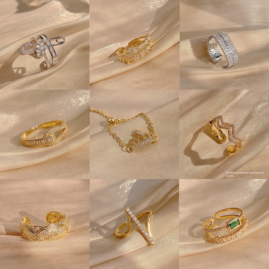 Nhẫn hở đính đá zircon thời trang Hàn Quốc cổ điển 2021 tùy chọn kiểu dáng