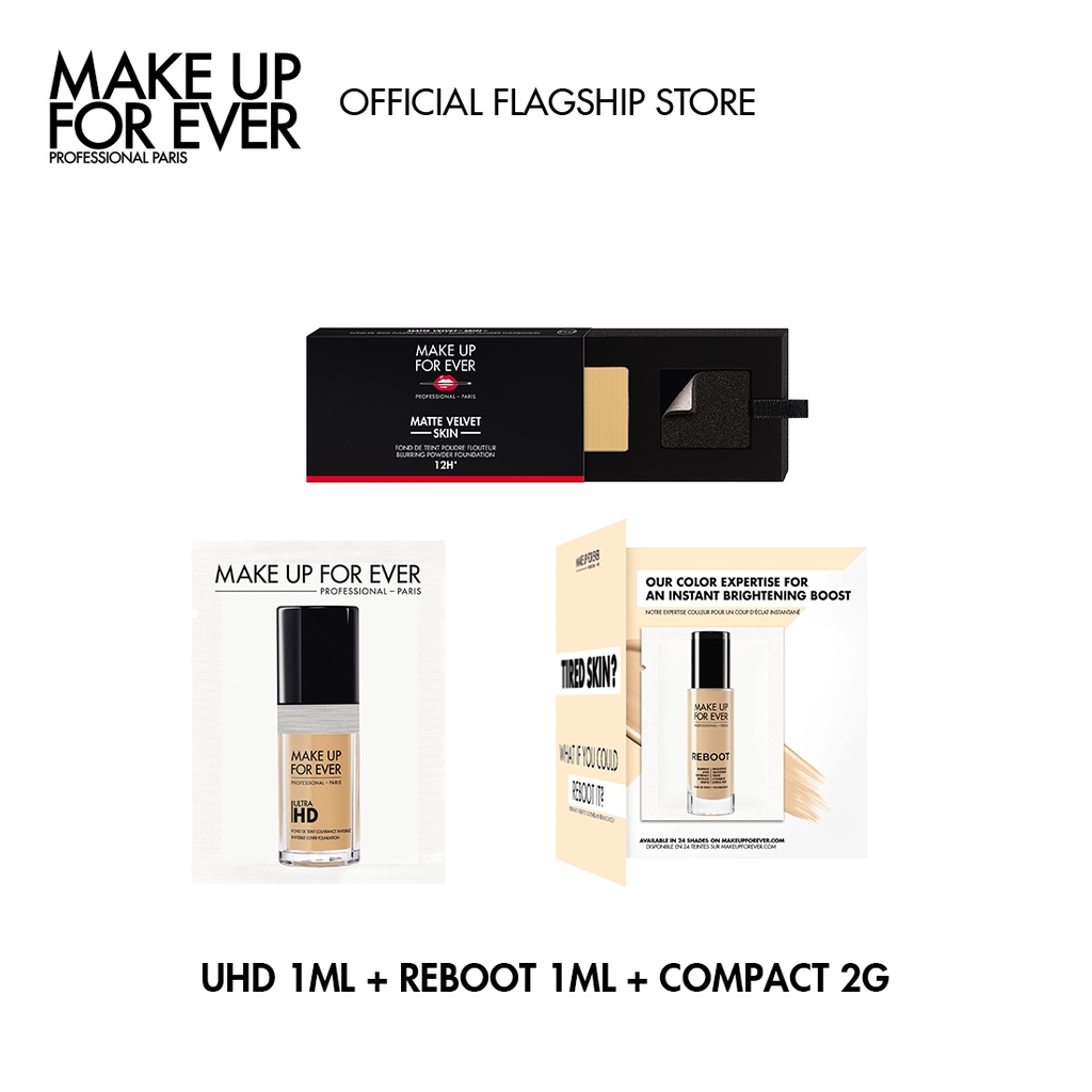 (Hàng tặng không bán) Make Up For Ever - Bộ Quà Tặng Kem nền UHD 1ml + Reboot 1ml + Compact 2G