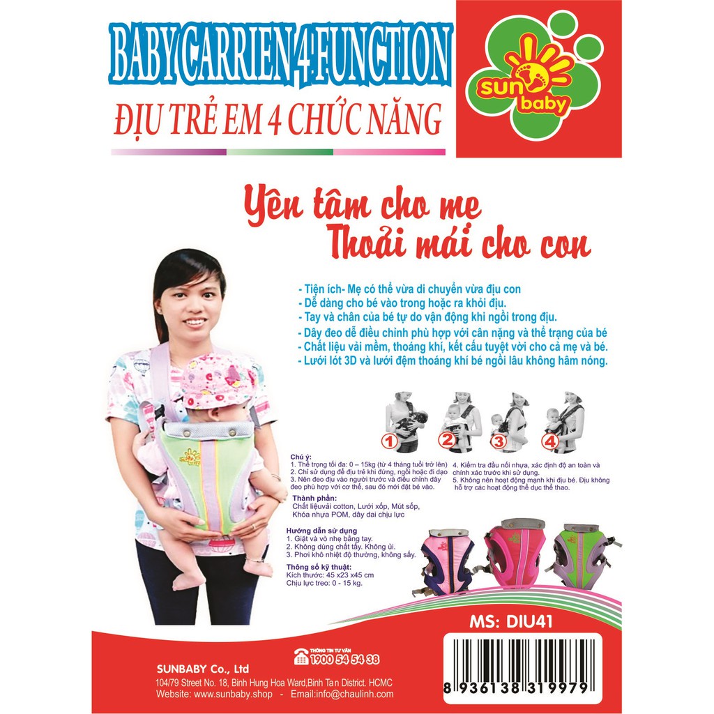 Địu Em Bé 4 Tư Thế Cao Cấp Sunbaby