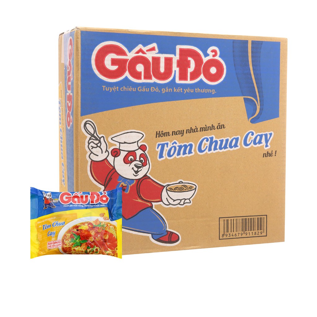 Mì Ăn Liền Gấu Đỏ Tôm Chua Cay Thùng 30 Gói x 65g/gói