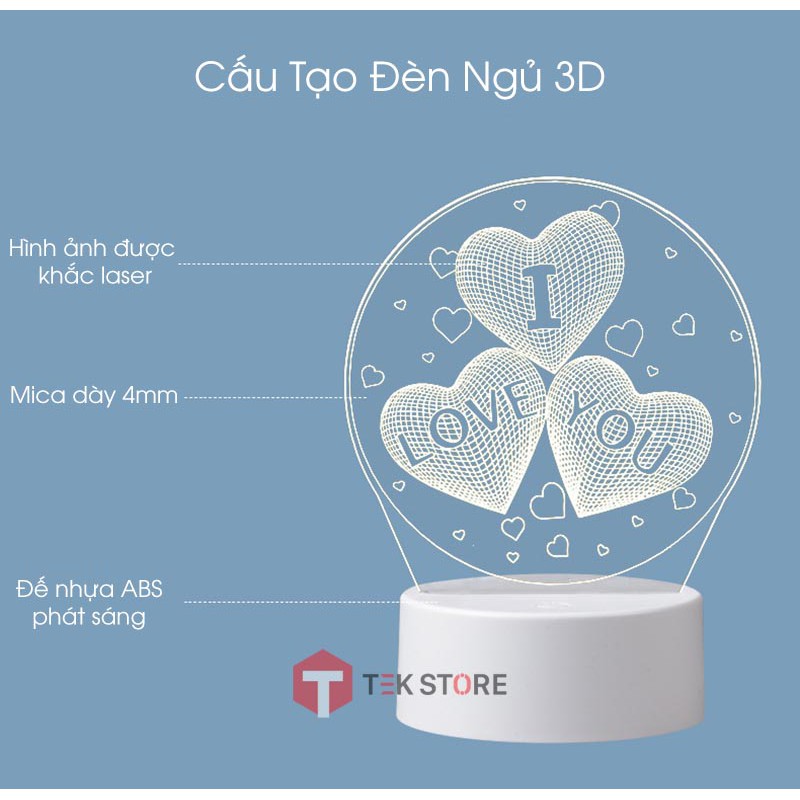 [Làm Mẫu Theo Yêu Cầu] Đèn Led 3D - Đèn Trang Trí Phòng Ngủ 16 Màu Kèm Điều Khiển