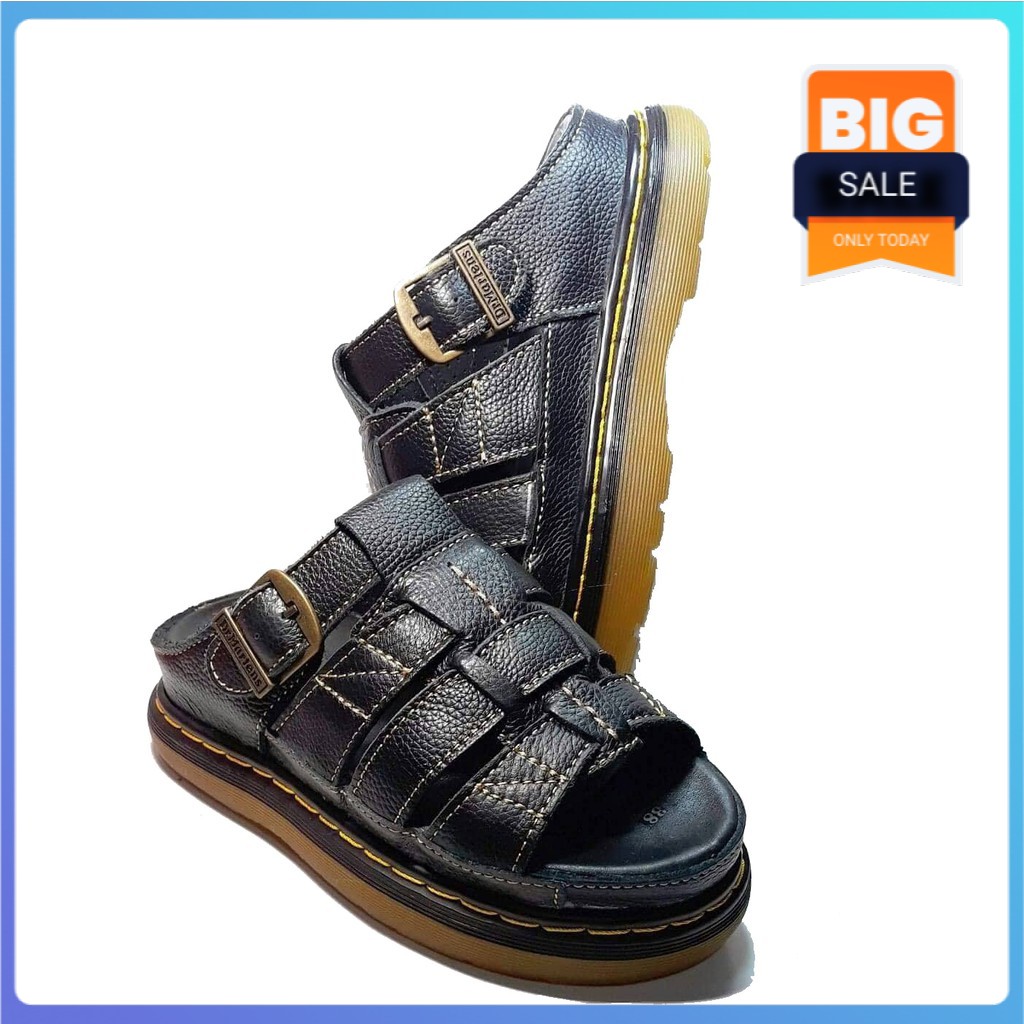 Dép Nam quai ngang Doctor Dr.Martens da bò cao cấp hàng VNSX - Đế Lót Da Bò - Mã D2