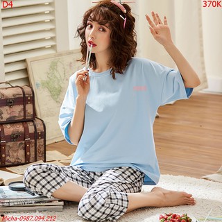 Bộ đồ cotton Rose quần caro đen trắng - Micha D4