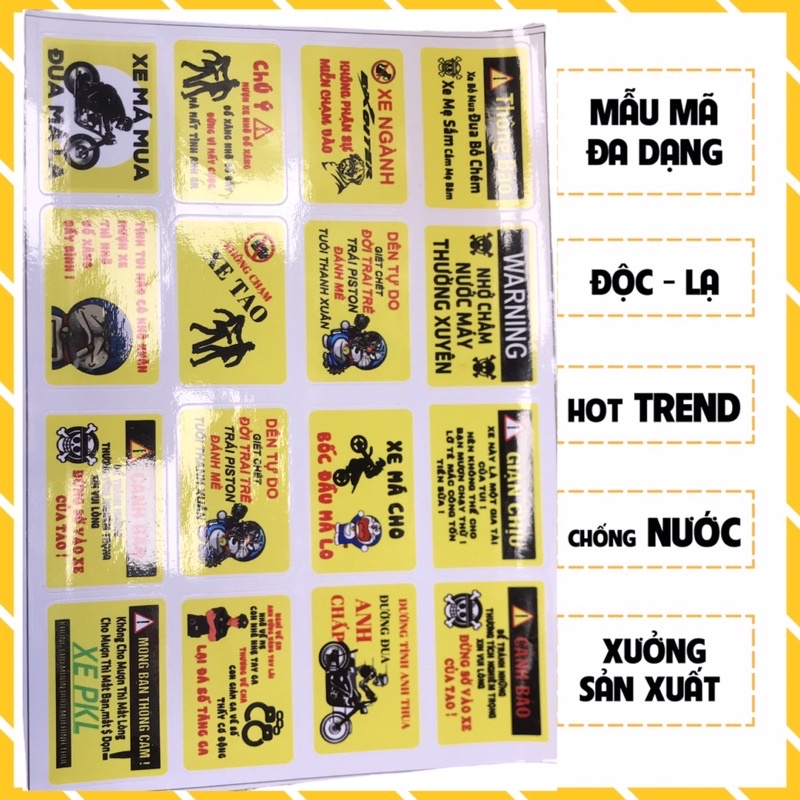 Tem cảnh báo dán xe máy, xe đạp chống nước tuyệt đối, không phai màu