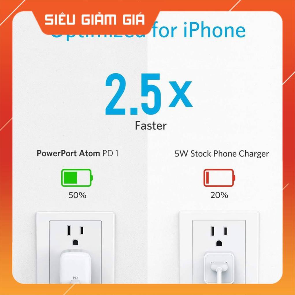 Cóc củ sạc nhanh PD Type-C 30W công nghệ PowerIQ cho điện thoại / Macbook hiệu Anker PowerPort Atom PD 1