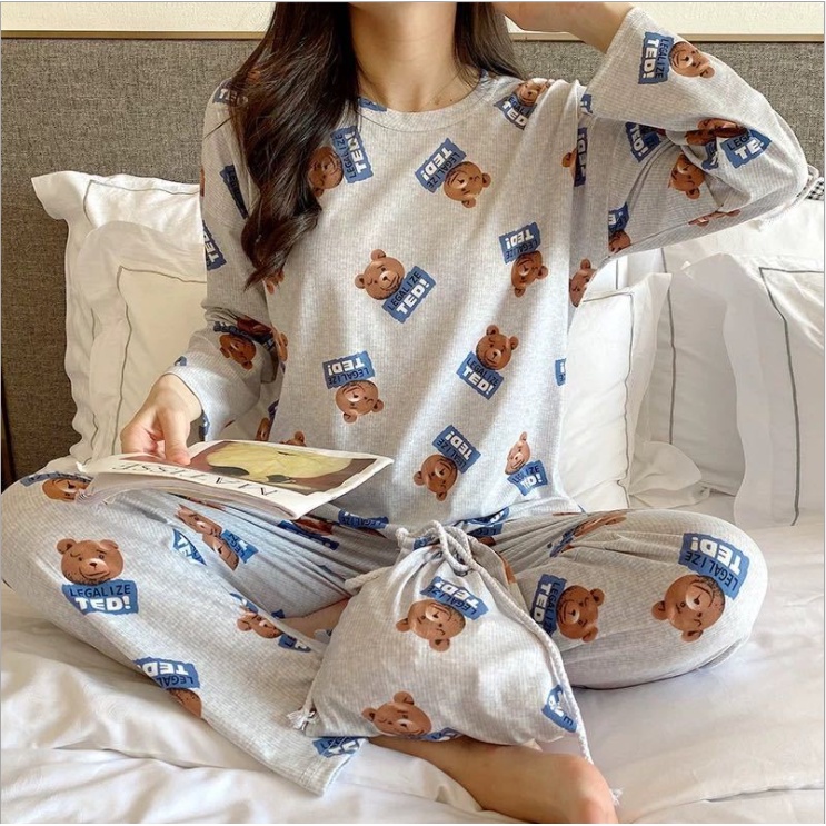Đồ bộ nữ mặc nhà quần dài áo dài, bộ quần áo ngủ thun mỏng dễ chịu