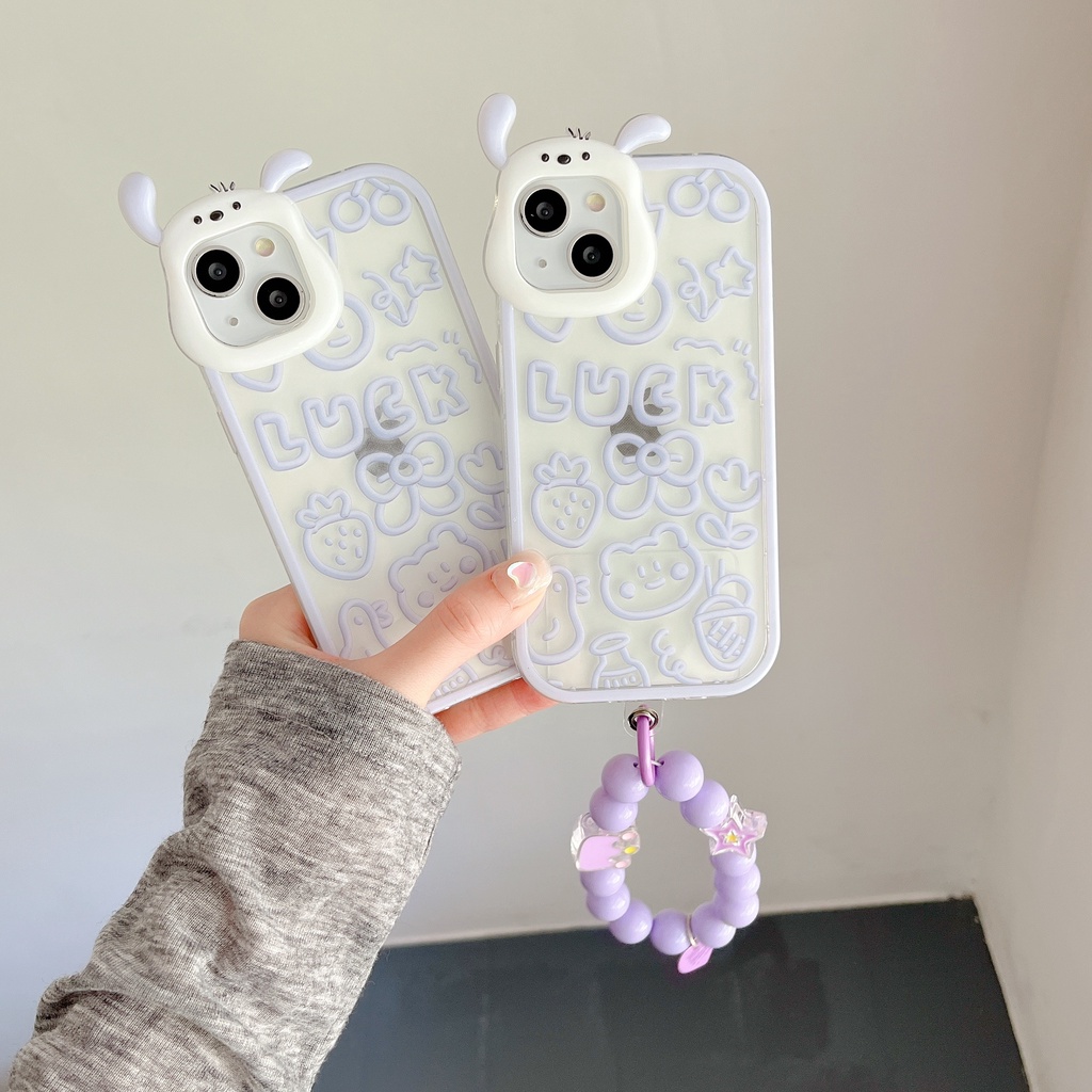 Ốp Điện Thoại Tpu Silicon Mềm Trong Suốt Hình Tai Động Vật 3D Đính Ngọc Trai Cho iphone 13 12 11 Pro XS Max X XR