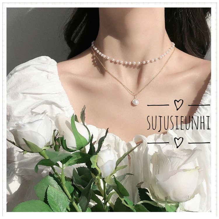 Set choker 2 dây liền ngọc nhỏ sang chảnh