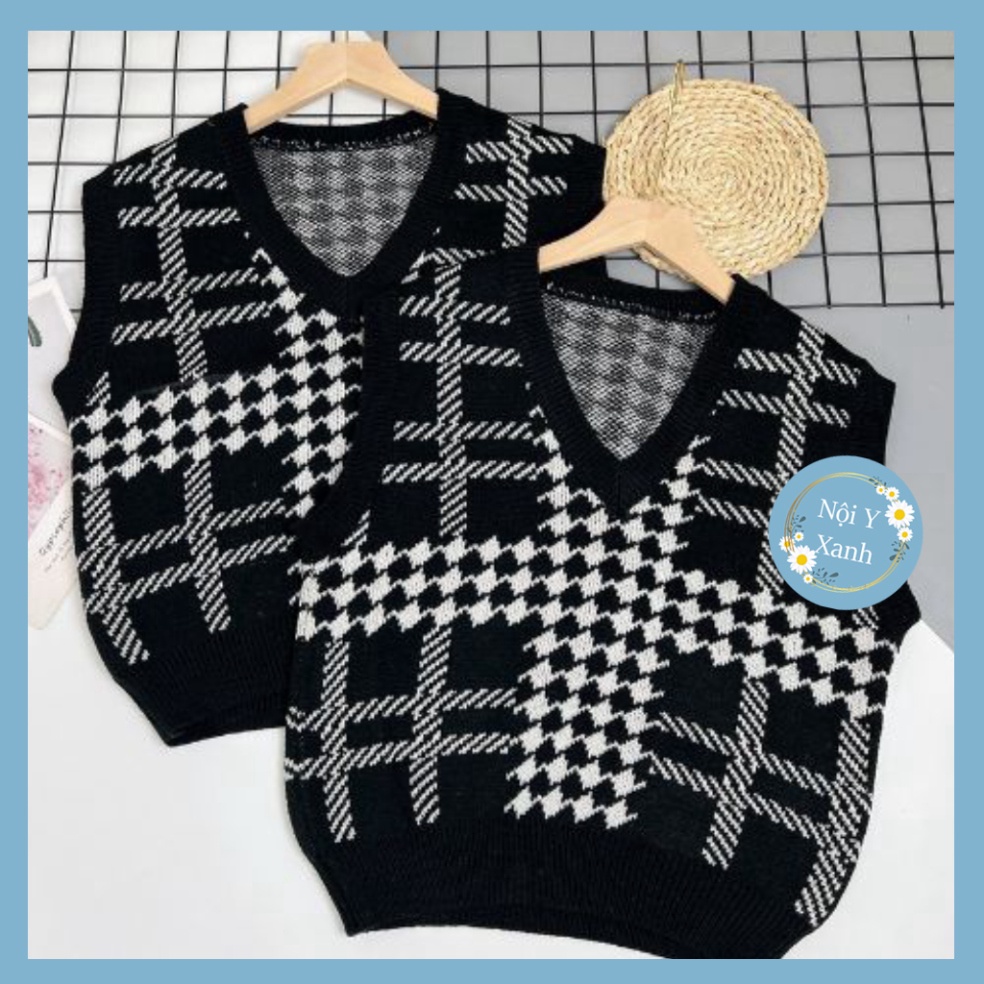 áo gile len nữ noiyxanh black color phối kẻ trắng phong thái tươi trẻ hottrend 2022 A106 hot trend, phom đẹp, chất đẹp