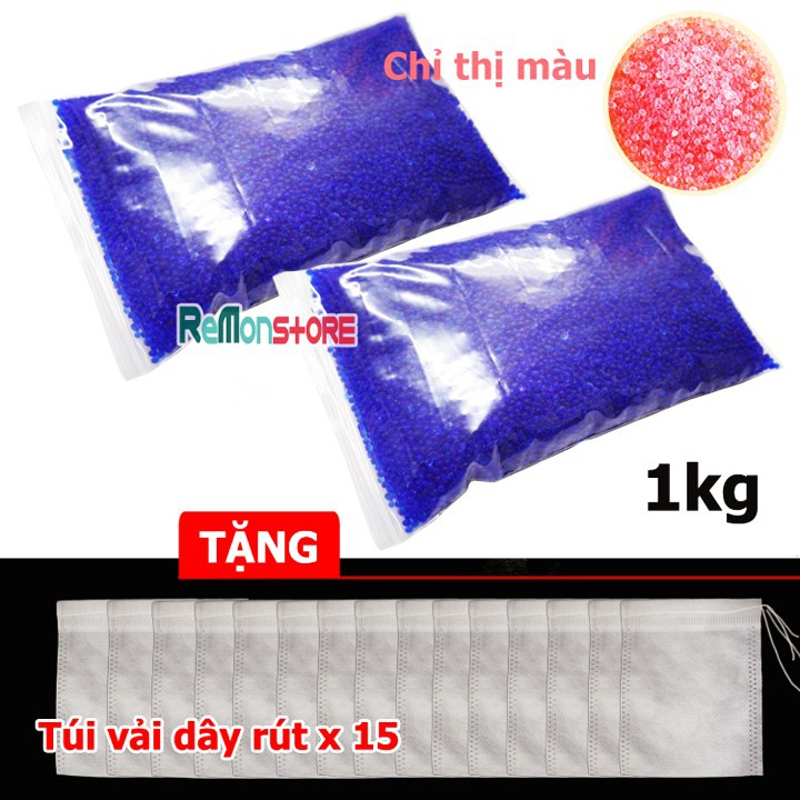 Combo 2 gói 500g hạt chống ẩm xanh đổi màu (tặng 5 túi vải to 11x9cm) hút ẩm cho máy ảnh, giày dép, túi xách, quần áo