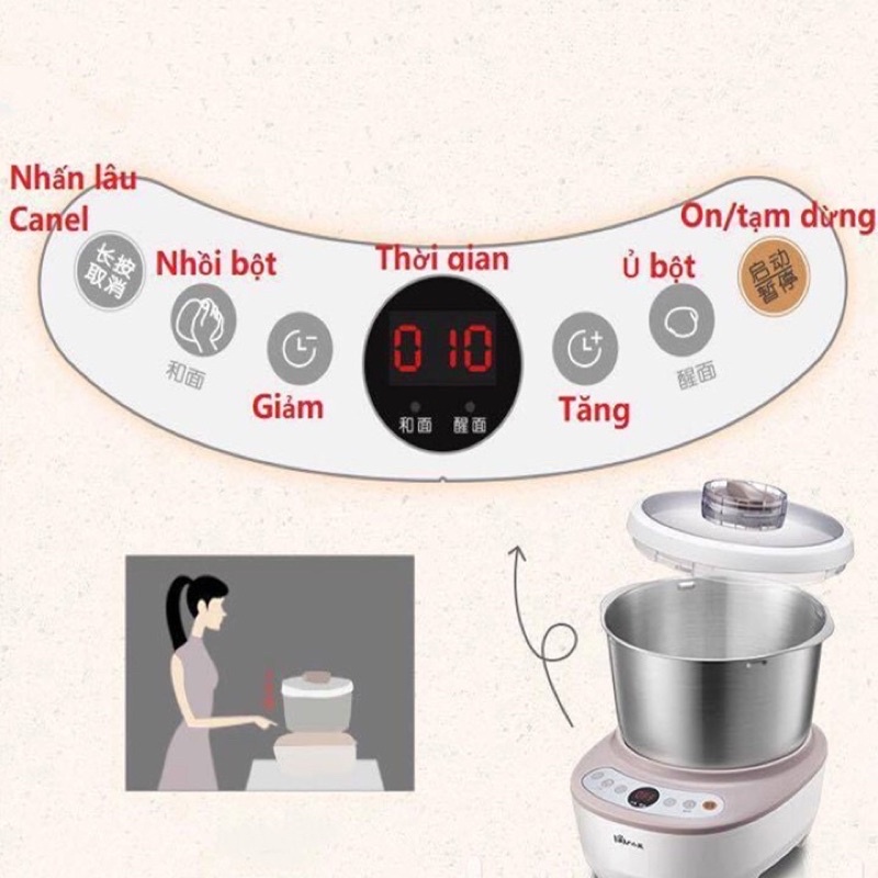 Máy nhào bột, máy nhồi bột, trộn bột đa năng tự động Bear A50B1 dung tích 5L chính hãng