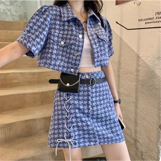 Set áo váy demin xẻ cao_áo khoác+chân váy_ảnh thật ở cuối