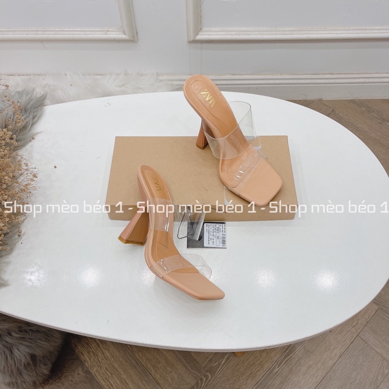 Guốc zara mica hai quai ngang gót trụ cong xuất dư fullbox