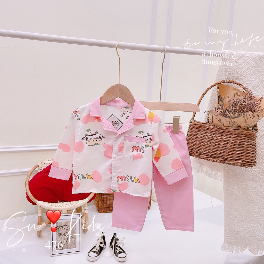 Set Quần Áo Trẻ Em Bộ Đồ Ngủ Pijama Cho Bé Trai Bé Gái Dài Tay Thoáng Mát Size Từ 10-22kg