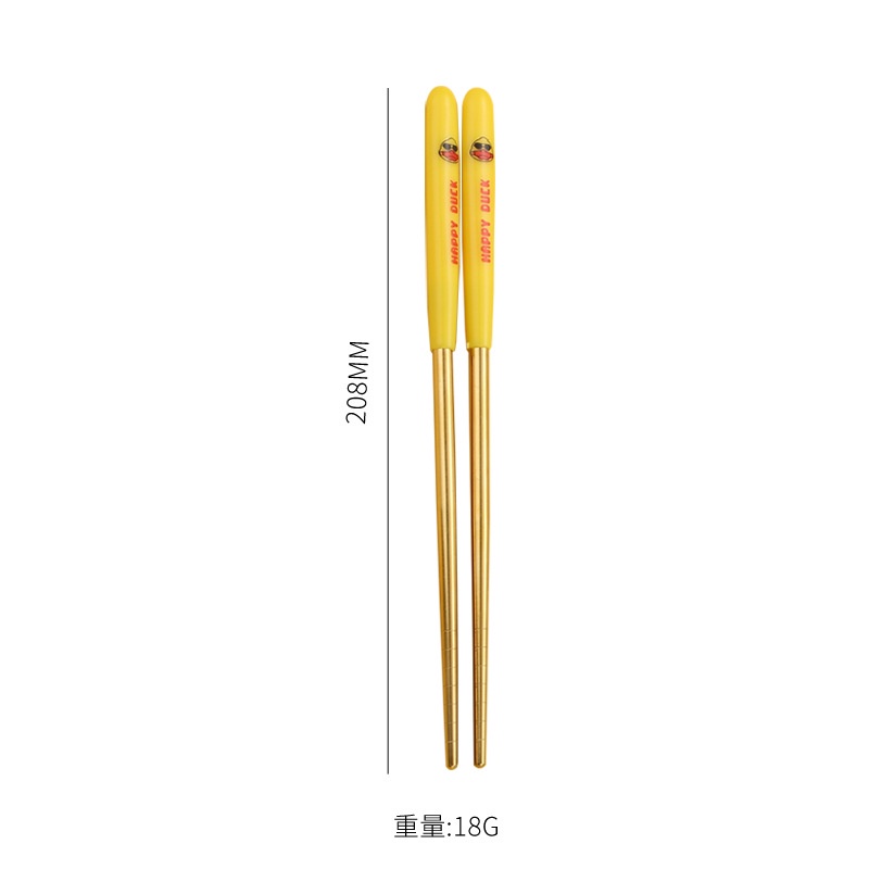 Sét 5 đôi đũa vịt vàng inox chống trơn trượt, chống nấm mốc tặng kèm hộp làm quà tặng