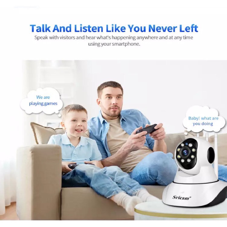 Camera WiFi SriHome SP029 FHD 1080P, Xoay 360 Độ - Quay Màu Ban Đêm