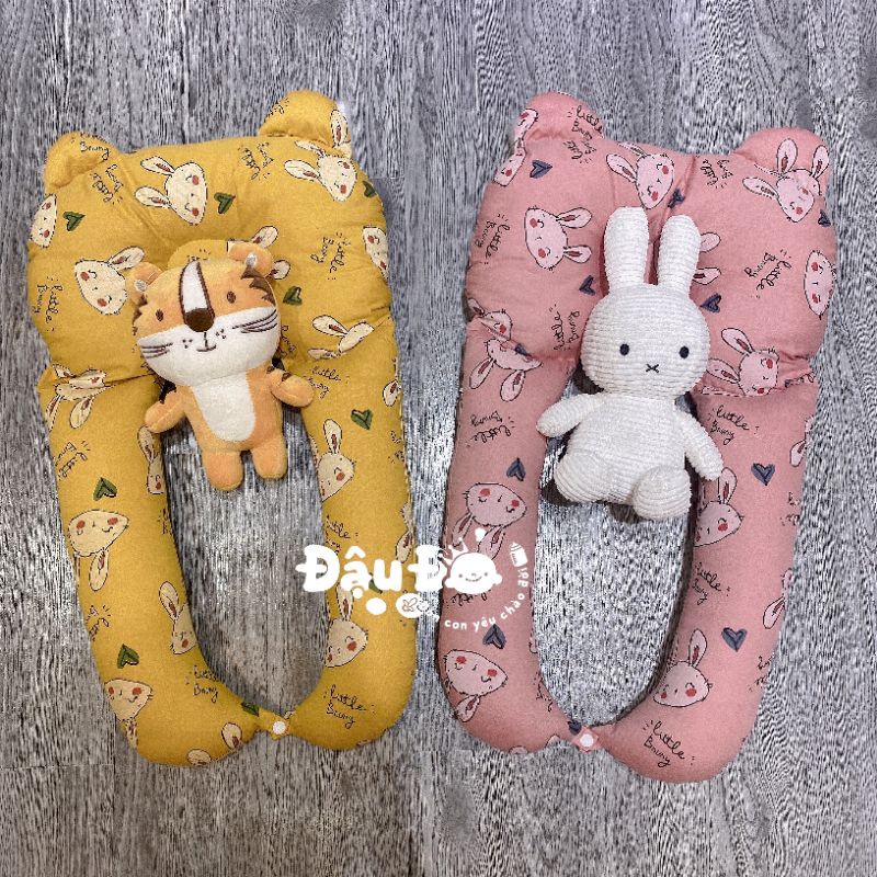 ♥️Tặng kèm túi đựng♥️ Gối chữ u lõm đầu tai gấu cotton cho bé