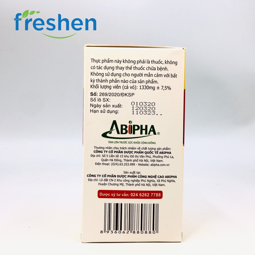 Omega 3 Abipha chứa tinh chất dầu cá, dầu gấc, bổ sung vitamin làm đẹp da, chống lão hóa, gi nhức mắt,mỏi mắt 100 viên