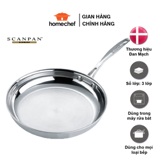 Chảo inox Scanpan Impact dùng bếp từ, đáy 3 lớp, size 20/24/26/28cm, dùng máy rửa bát