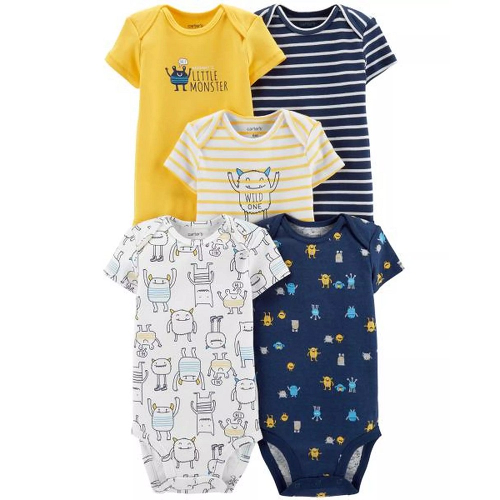 Set 5 Bodysuit Chính Hãng Carter's Mỹ tay ngắn bé trai (6M-12M)