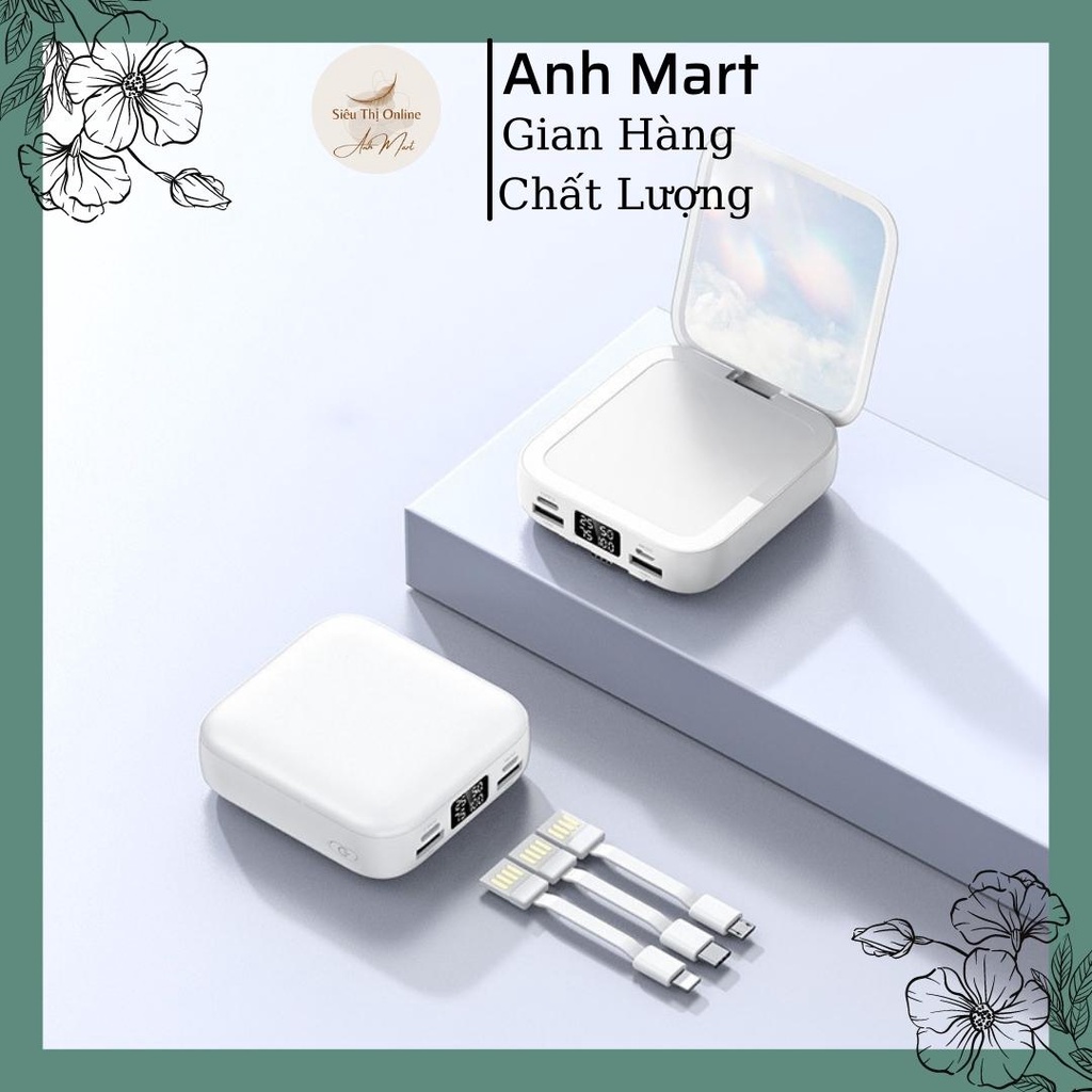 Sạc dự phòng kèm gương soi Anh Mart tích hợp 3 đầu sạc ( apple ,Android, type-c)