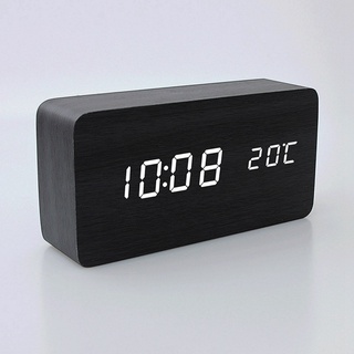 Wooden LED Alarm Clocks Digital Display Table Clock Black