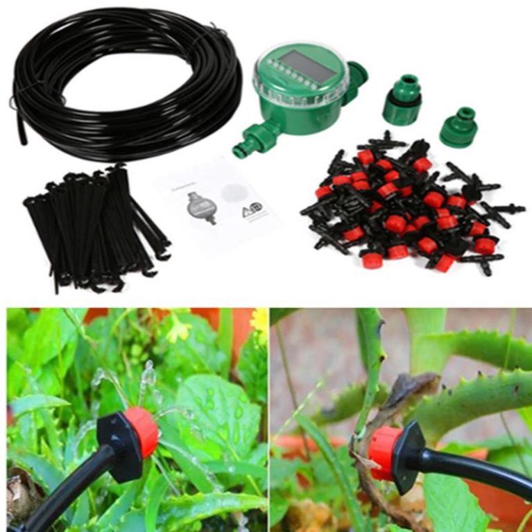 Combo bộ tưới cây tự động gồm 30 đầu tưới nhỏ giọt, 25m dây dẫn nước, 01 đồng hộ đặt thời gian tưới tự động và phụ kiện