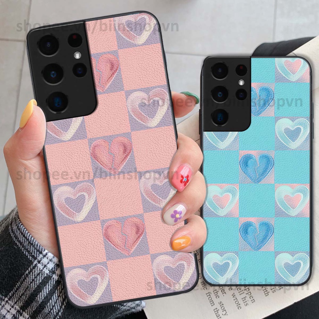 Ốp Samsung S21 Ultra caro trái tim nhiều màu sắc, đầy cá tính, khẳng định phong cách