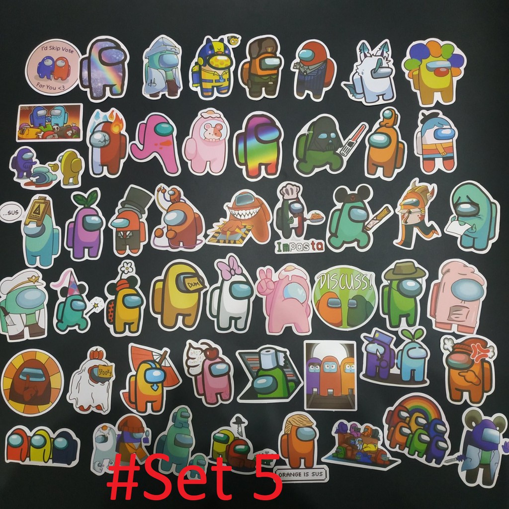 Set 45 sticker graffiti among us không thấm nước dán xe, laptop, mũ bảo hiểm, đàn, guitar, máy tính, điện thoại