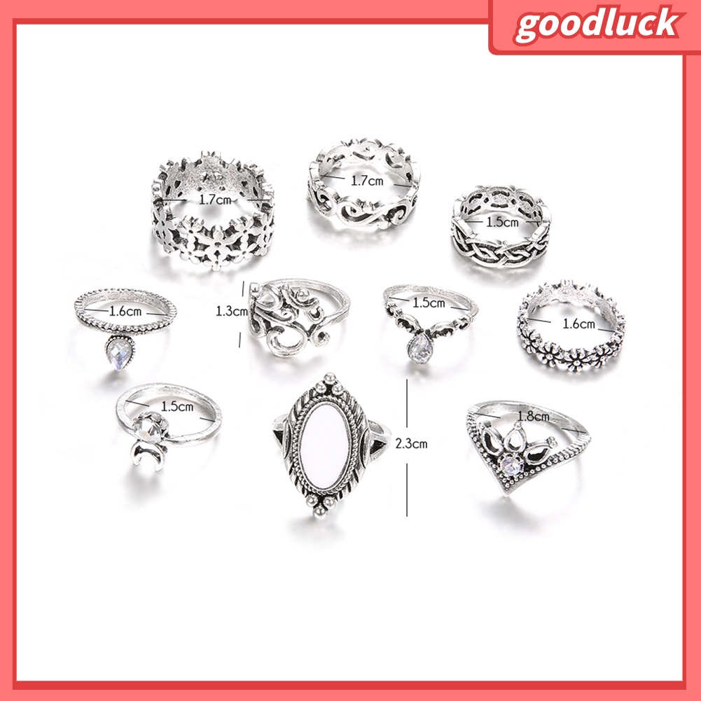 Bộ 10 nhẫn đeo đốt ngón tay đính đá mắt mèo giả thời trang cho nữ