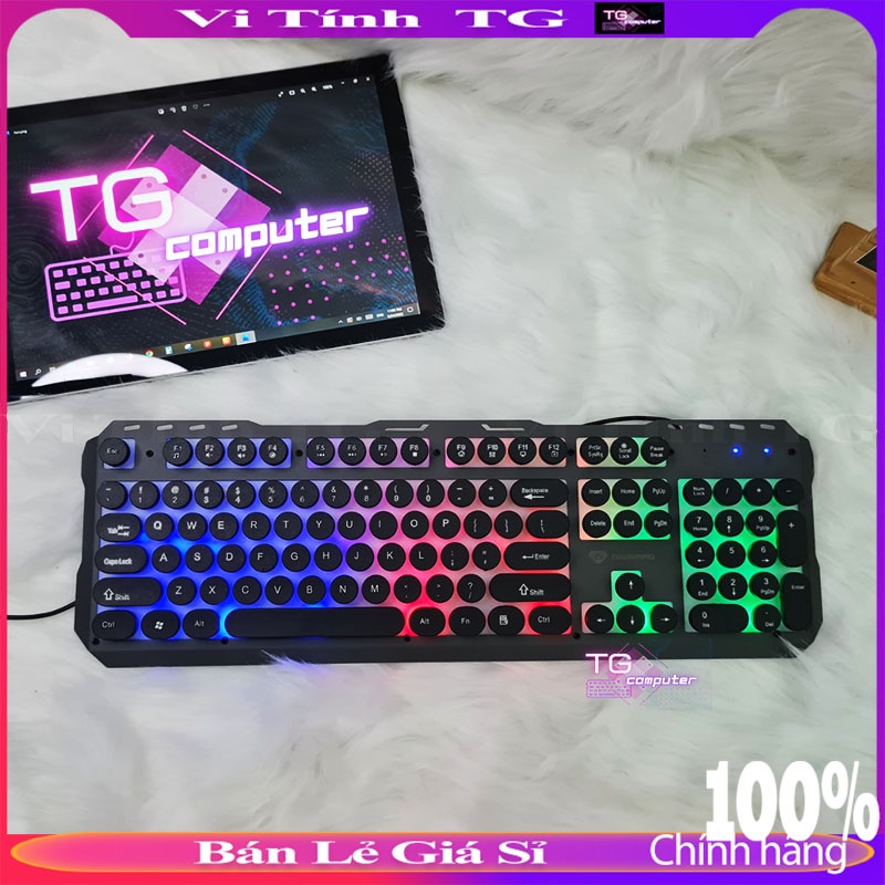 Bàn phím giả cơ gaming có led có dây nút tròn đế hợp kim màu trắng / đen ,.... VTTG40
