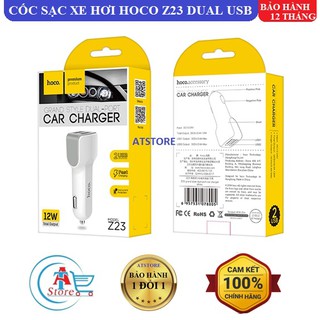 Cốc sạc xe hơi hoco z23 dual usb chính hãng