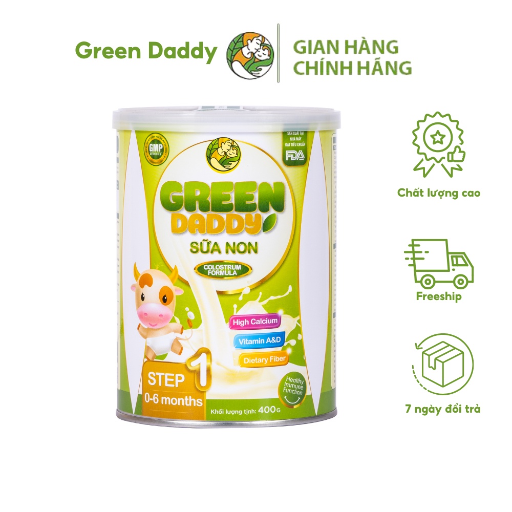 Green Daddy Sữa Non Rau Xanh Hữu Cơ Formula, sữa tăng cường sức đề kháng, dành cho trẻ từ 0 - 6 tháng tuổi, 400G