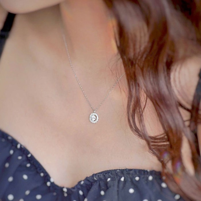 Dây chuyền bạc nữ mặt tròn full đá lấp lánh xinh xắn, sang chảnh Diamond Circle | HARMONY ACCESSORIES VC50