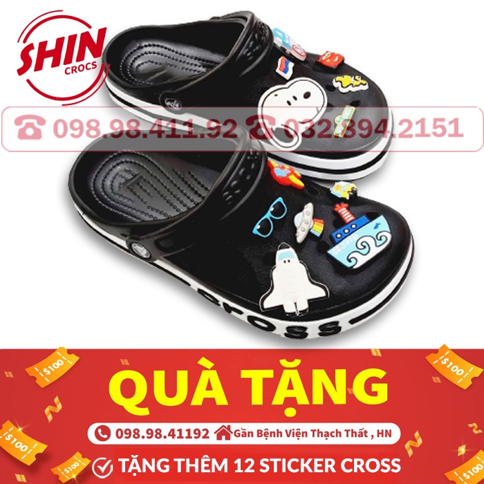 dép crossFREESHIPdép cross họa tiết đế bánh mì màu đen viền chữ đen SHINCRO791J tặng thêm 12 sticker cross