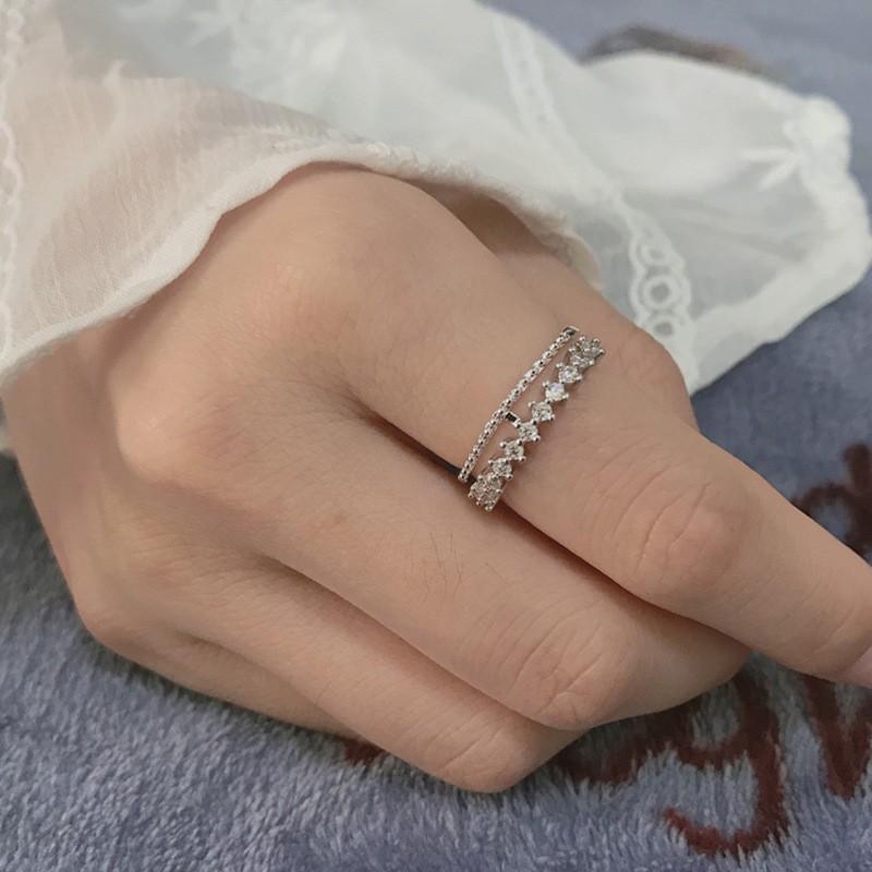 Nhẫn Nữ Bạc 2 Tầng Hàn Quốc