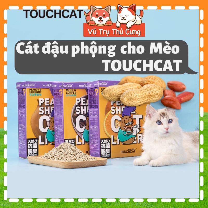 Cát đậu nành cho mèo, Cát vệ sinh mèo TOUCHCAT từ vỏ đậu phộng, không bụi, an toàn cho mèo con