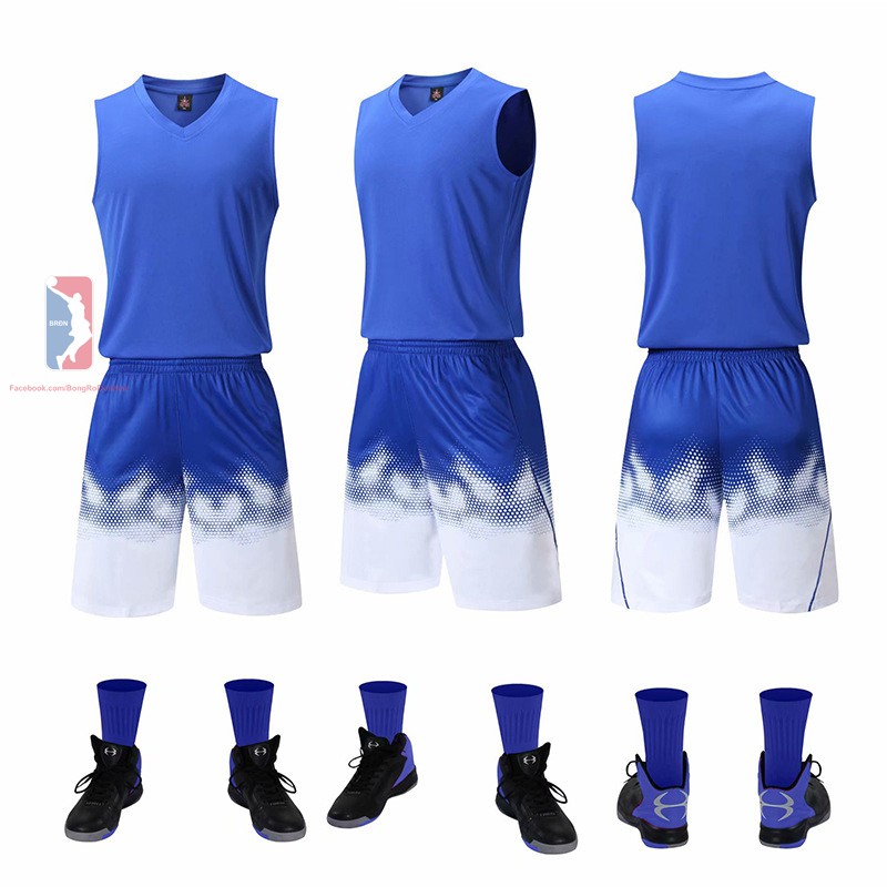 Bộ quần áo bóng rổ trơn màu xanh dương - Bộ quần áo bóng rổ để in áo đội- Quần áo bóng rổ không logo - Mẫu 2021