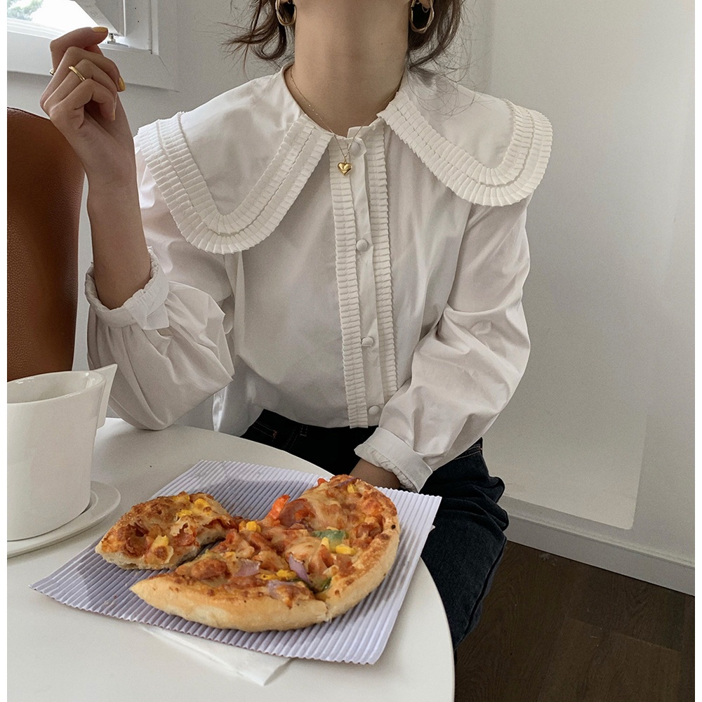 Áo Sơ Mi Cổ Búp Bê Dáng Rộng Phong Cách Retro Dành Cho Nữ
