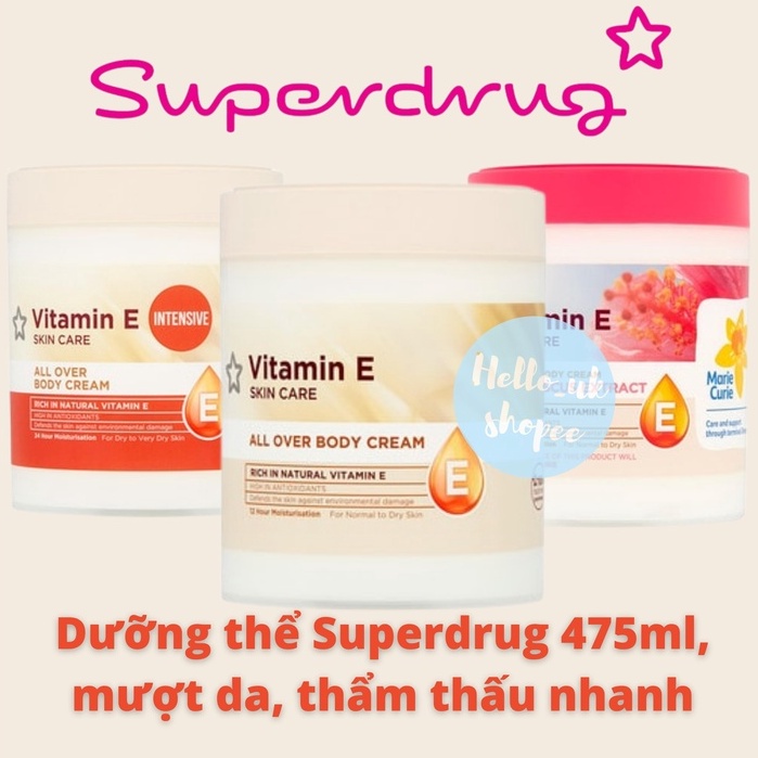 [Có Bill] DƯỠNG THỂ Superdrug Vitamin E All Over Body Cream 475ml