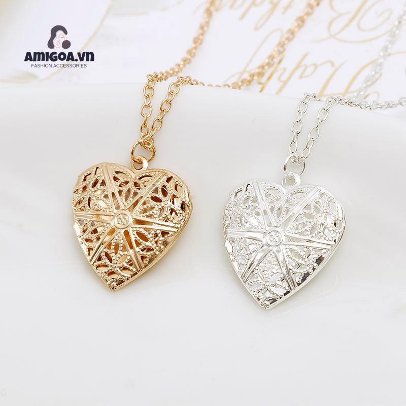 Vòng cổ Dạng Chuỗi Xích Phối Mặt Dây Hình Trái Tim Có Khung Đựng Hình