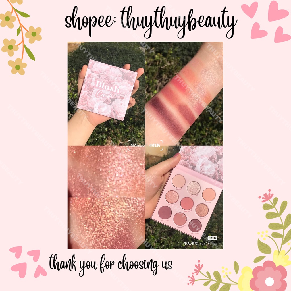 Bảng mắt Blush Crush ưa chuộng tone hồng tím nhũ phù hợp mọi outfit makeup chất phấn mềm mịn lên màu cực rõ bám màu lâu
