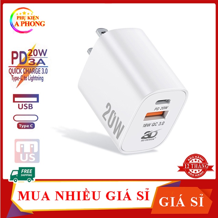 Củ Sạc Nhanh IP20W SD Design HG 08 2 cổng sạc nhanh Sạc đầy 50% pin sau 30 phút Bảo hành 12 tháng